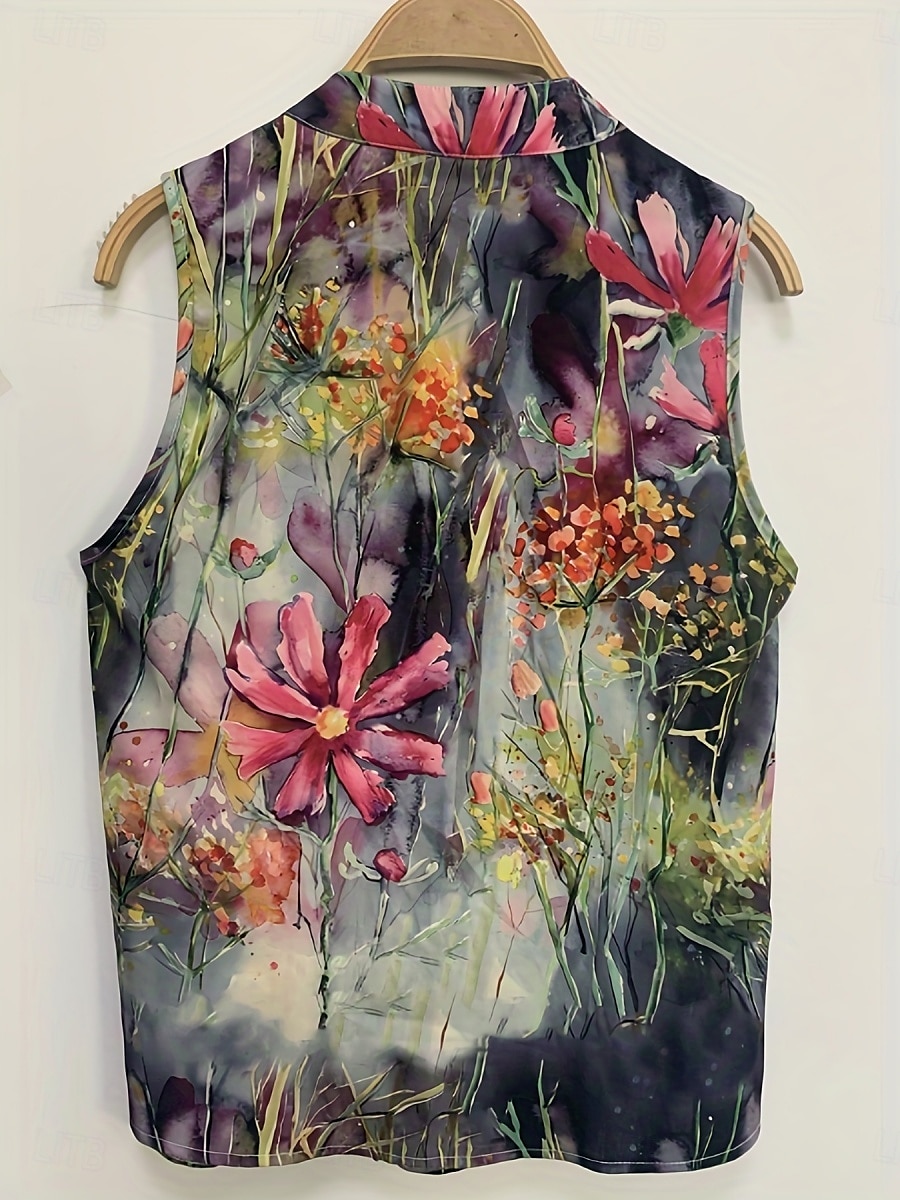 Dame Camisole Tank Top Blomstret Daglig Fritid Ermeløs V-hals Vanlige topper Daglig Trykt mønster Grønn Sommer 2025 - $19.99 –P2