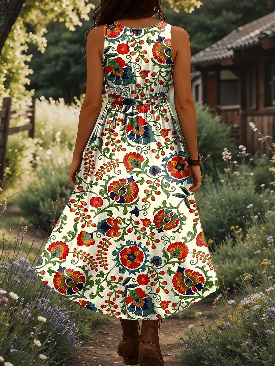 Femmes Robe Midi Robe trapèze Robe d'été Vacances Occasionnel Boho Sortir Plage Coupe régulière Fleuri Graphique Sans manches Col en V Jaune Bleu Violet Vert Été Printemps de 2025 ? $35.99 –P2