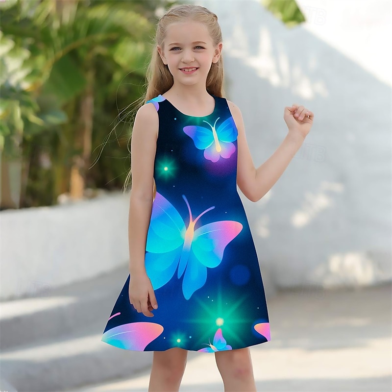 ragazze' 3D Farfalla Abito Senza Maniche Estate Primavera Vacanza Quotidiano Ferie Principessa Bello Dolce Bambini 4-12 Anni Vestito Casual Abito a trapezio Lunghezza al ginocchio Vestibilità regolare del 2025 a $13.99 –P1