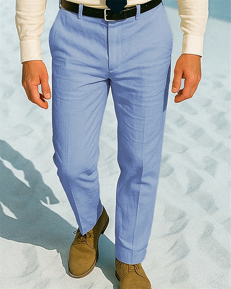 Homens Social Calças de linho Calças chinês Botões Bolsos Tecido Conforto Formal Festa Trabalho Moda Estilo Clássico Branco Cáqui Micro-Elástica de 2025 por $37.99 –P3