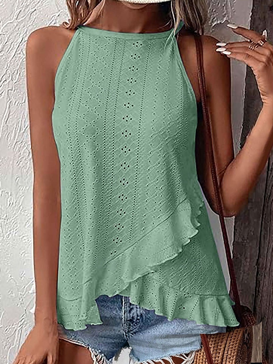 Women's Camisole Tank Top Plain Elegant Casual Sleeveless Crew Neck Regular Tops Daily Holiday Eyelet Black White Pink Summer Spring 2025 - $17.99 –P4