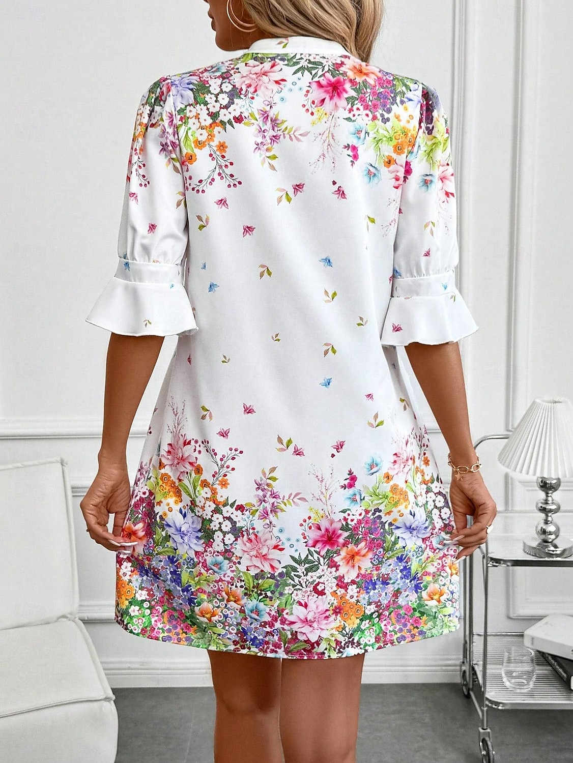 Per donna Mini Abito Abito a trapezio Vacanza Casual Boho All'aperto Uscire Spiaggia Vestibilità standard Floreale Grafico Manica Corta Scollo a V Bianco Rosa Blu Verde Estate Primavera del 2025 a $29.99 –P2