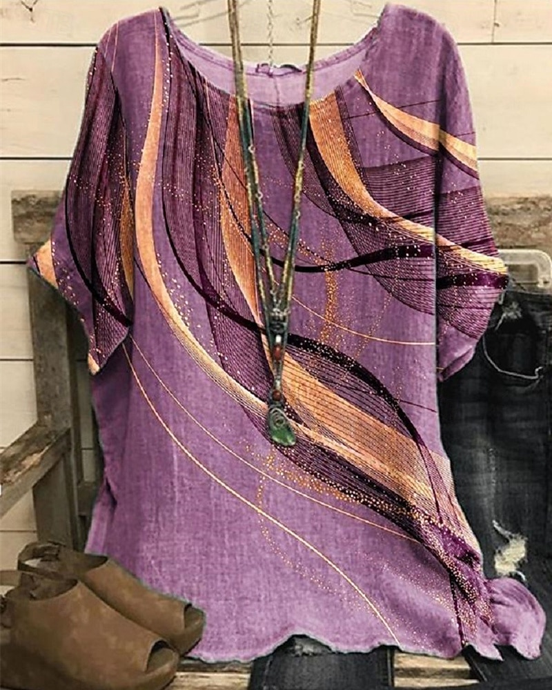 Pentru femei Cămașă Tricou Tee Top Imprimeu Elegant Modă Modern Manșon scurt Stil Nautic Topuri obișnuite Zilnic Sfârșit de săptămână Bleumarin Albastru piscină Mov Gri Deschis Gri Închis Vară 2025 - GBP £13.13 –P2