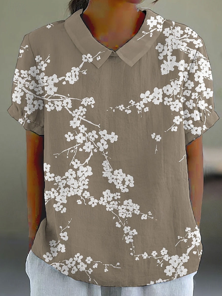 Dame Bluse Blomstret Grafisk Årgang Tropisk Stilfull Kortermet Skjortekrage Vanlige topper Arbeid Daglig Trykt mønster Rosa Blå Grønn Kakifarget Sommer Vår 2025 - $23.99 –P3