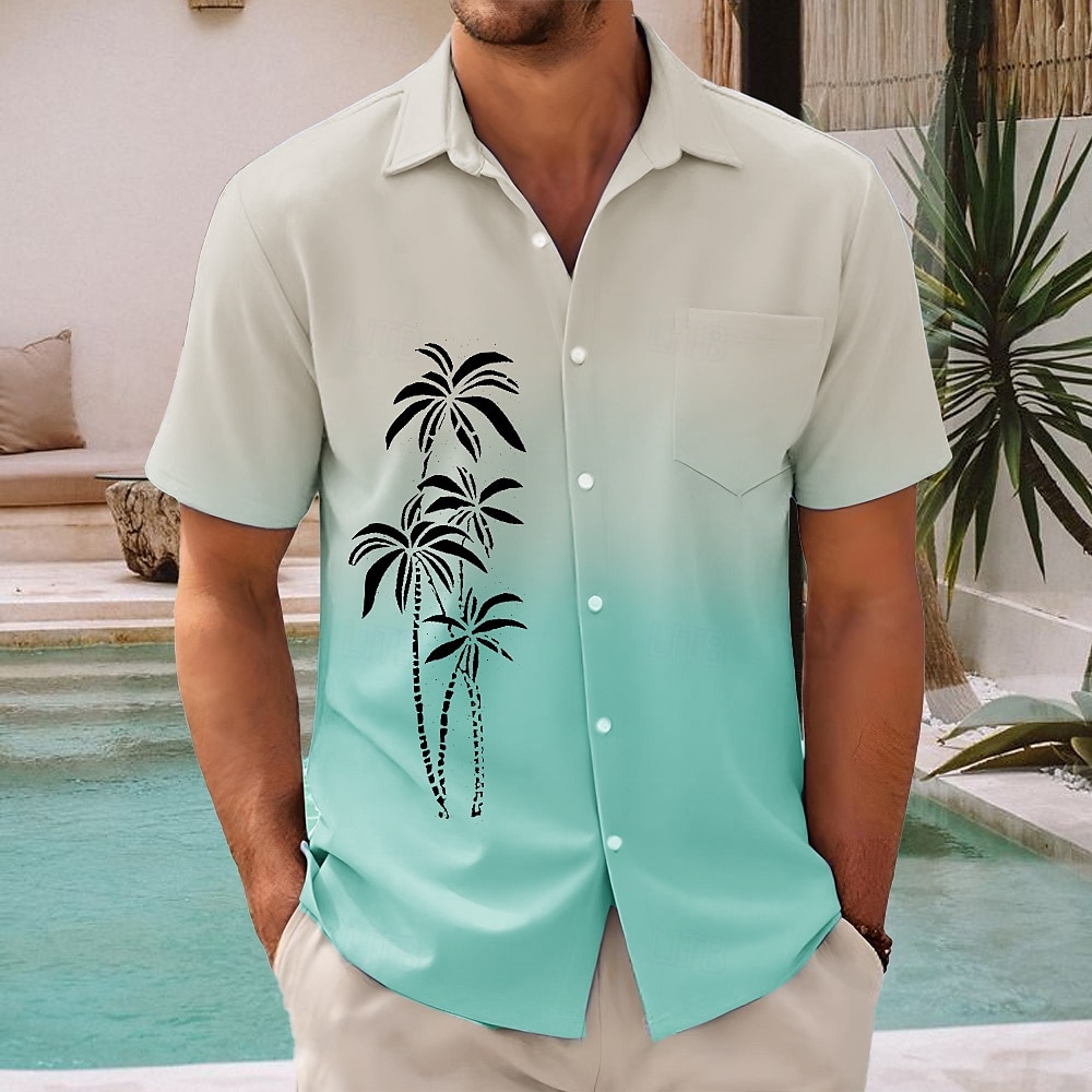 Herr Kokosnötsträd Gradientfärg Hawaii skjorta Knapp upp skjorta Aloha skjorta Kortärmad Hawaiisk Semester Helgdag Standkläder Sommar Vår Nedvikt 3D-utskrift krage skjortor Främre en ficka Blå Grön 2025 - $23.99 –P1