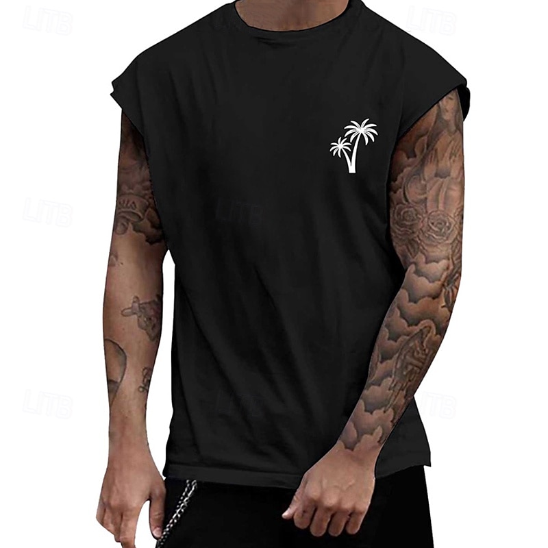 Bărbați Bluză Vest Top Sub Cămașă Cămașă fără mâneci Fără manșon Stil Nautic Vară Copac de cocos Modă Designer De Bază Imprimeu Vacanță Stradă Ieșire Negru Alb Albastru Deschis Top tricou pentru 2025 - $10.99 –P3