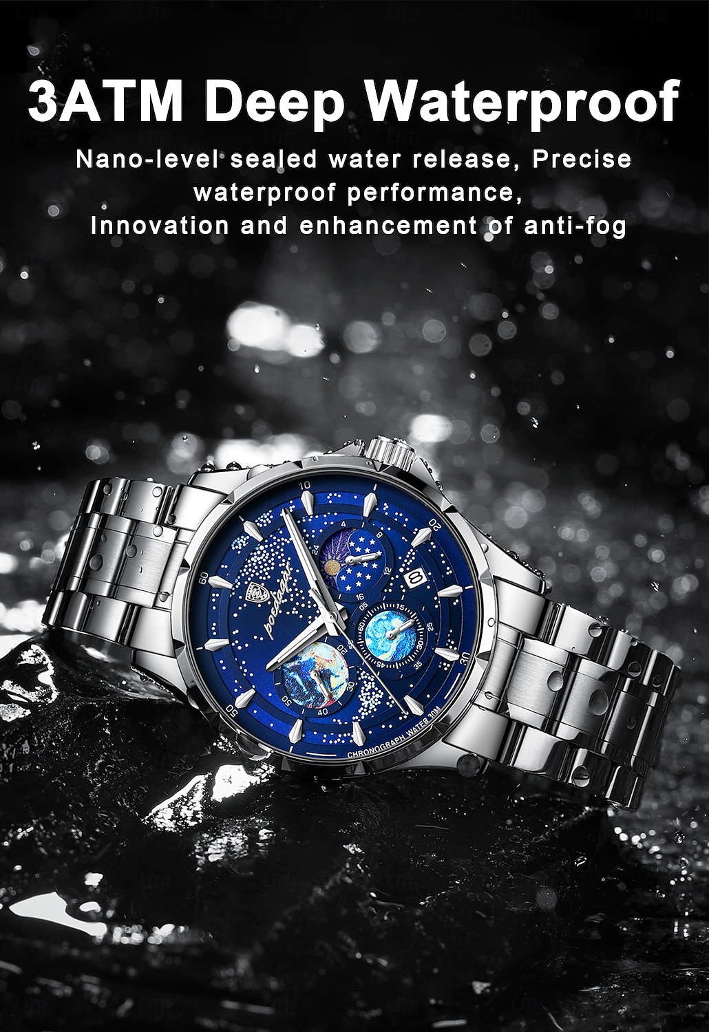 916 Men's Stainless Steel Watch – Luminous Dial, Multi-Function Quartz Movement, Calendar, 3ATM Waterproof, Elegant Business Style 2025 - $39.99 –P9
