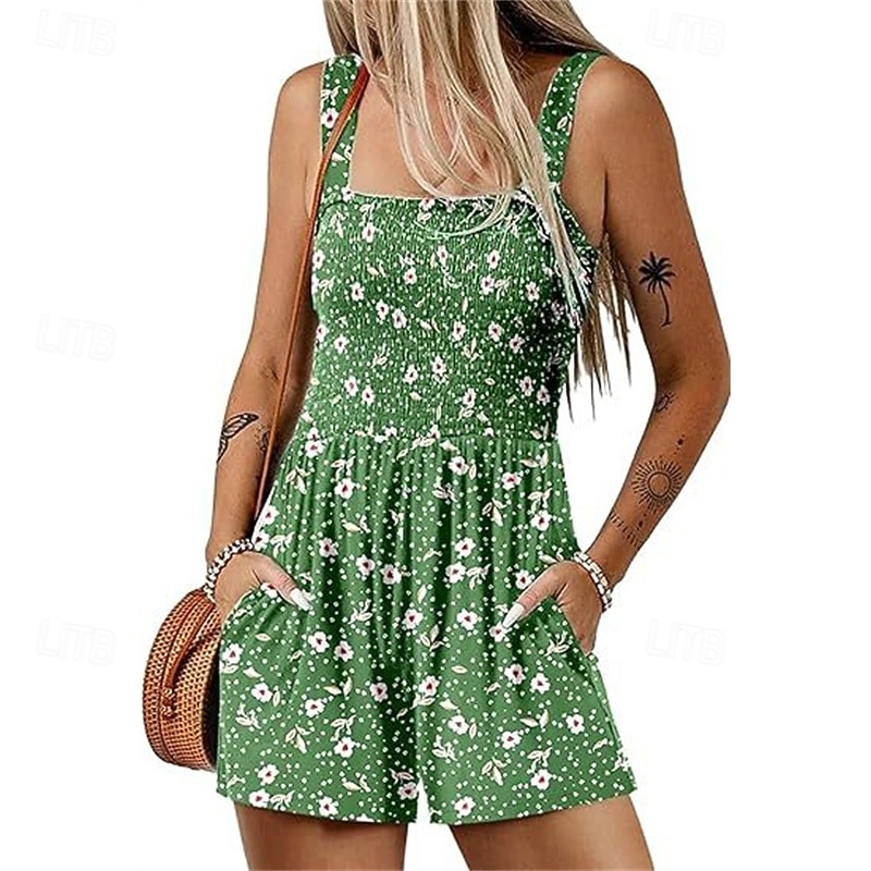 Γυναικεία Κανονικό Ολόσωμα Καθημερινό Φλοράλ Αμάνικο Φαρδιά σορτς Στάμπα Δρόμος Καθημερινά Κανονικό Μαύρο Πράσινο Ανοικτό Ανθισμένο Ροζ Καλοκαίρι 2026 - $24.99 –P5
