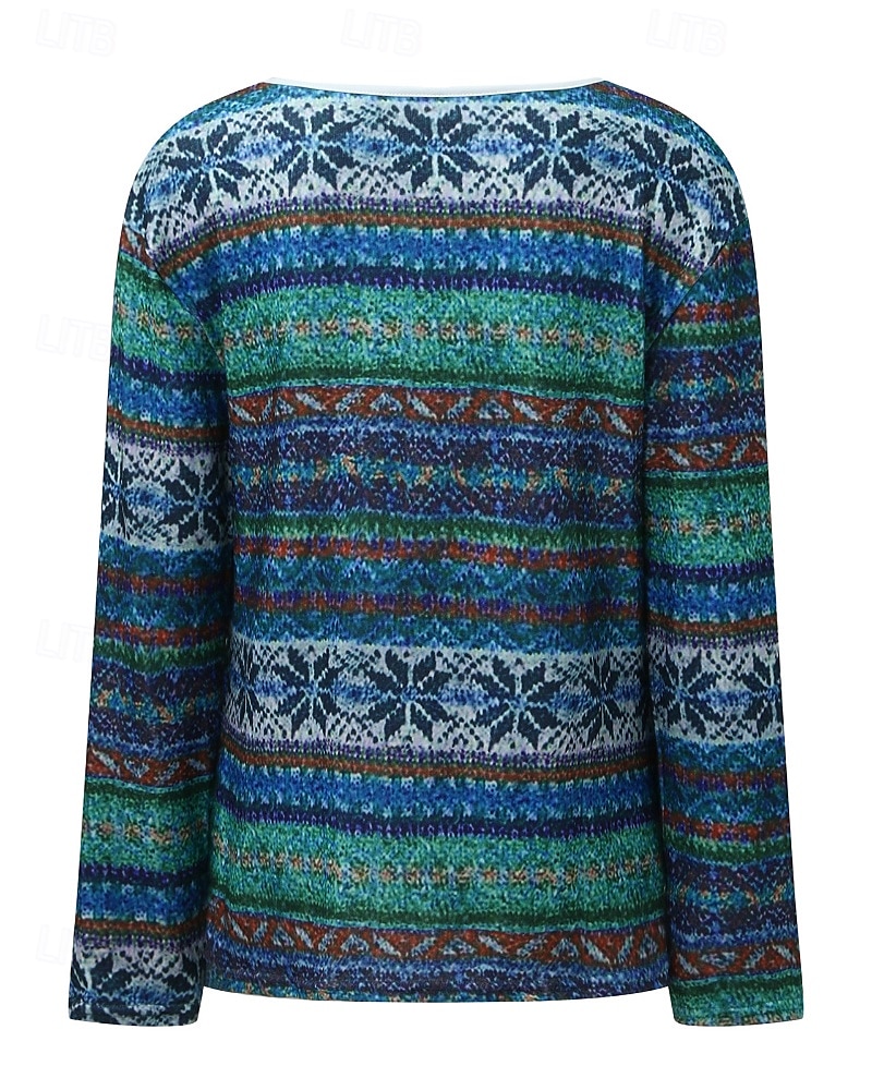 Dames Blouse Bloem Modern Boho Lange mouw V-hals Normale tops Feestdagen Uitgaan Afdrukken blauw Paars Oranje Zomer 2025 - $18.49 –P9