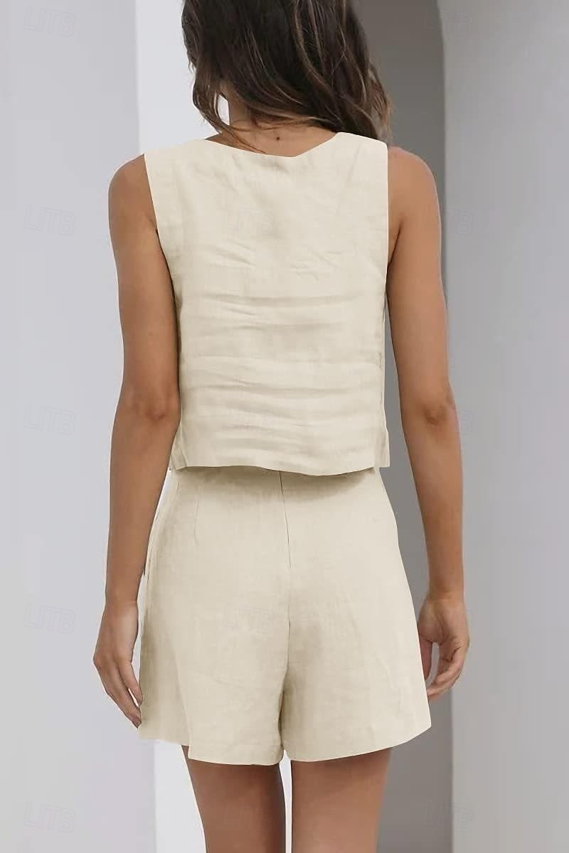 Femmes Actif Basique Ensembles en coton et lin Sans manches Col carré Couleur Unie Décontracté Quotidien Noir Rose Claire Vert Véronèse Été Coupe régulière de 2025 ? $25.99 –P11