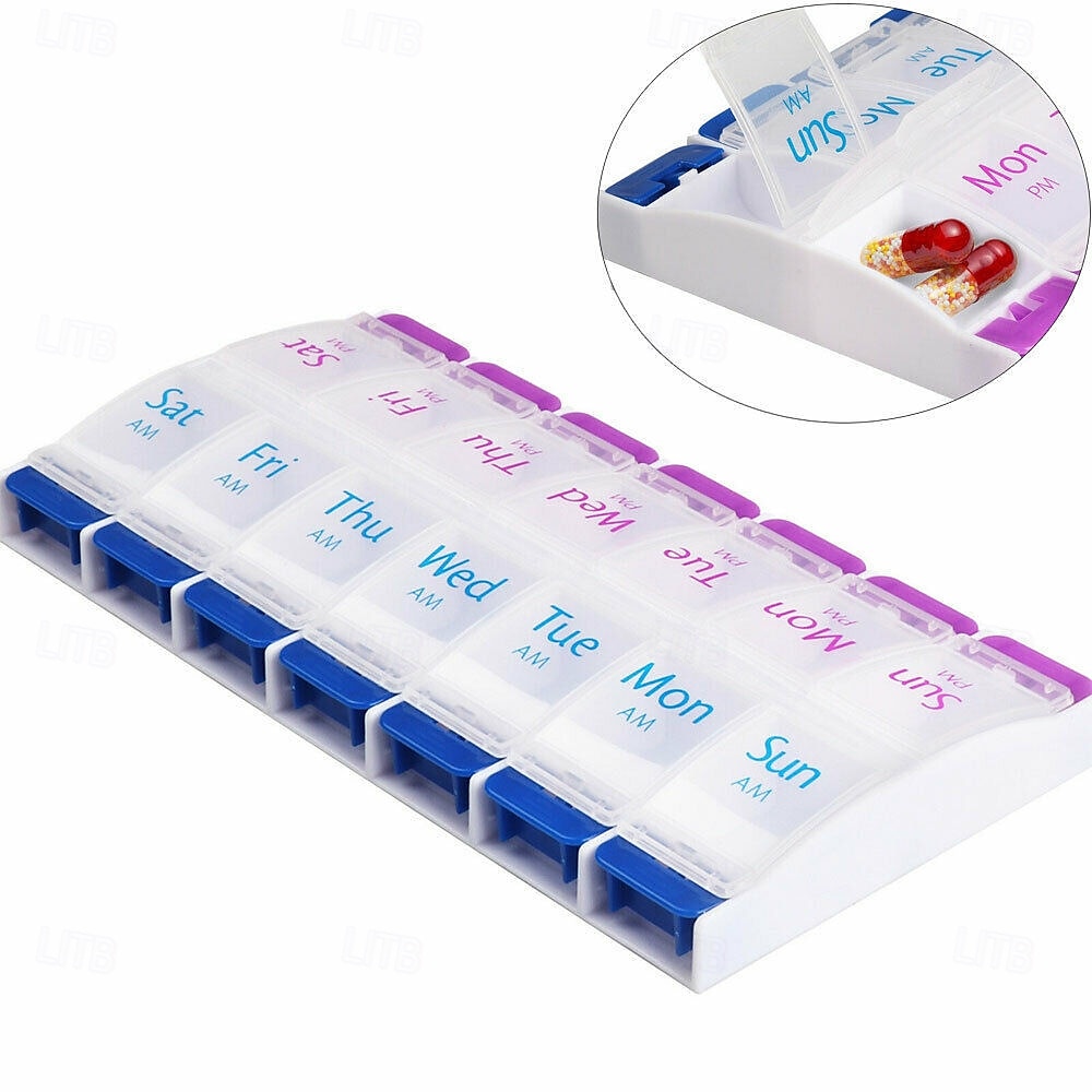 Daily Pill Case Organizer, 7-Day Weekly Medicine Planner Organizer, AM PM, Large Tray 14-Compartment Meds Box Container Holder for Medication, Vitamin, Supplement, Fish Oil 2025 - $9.49 –P1