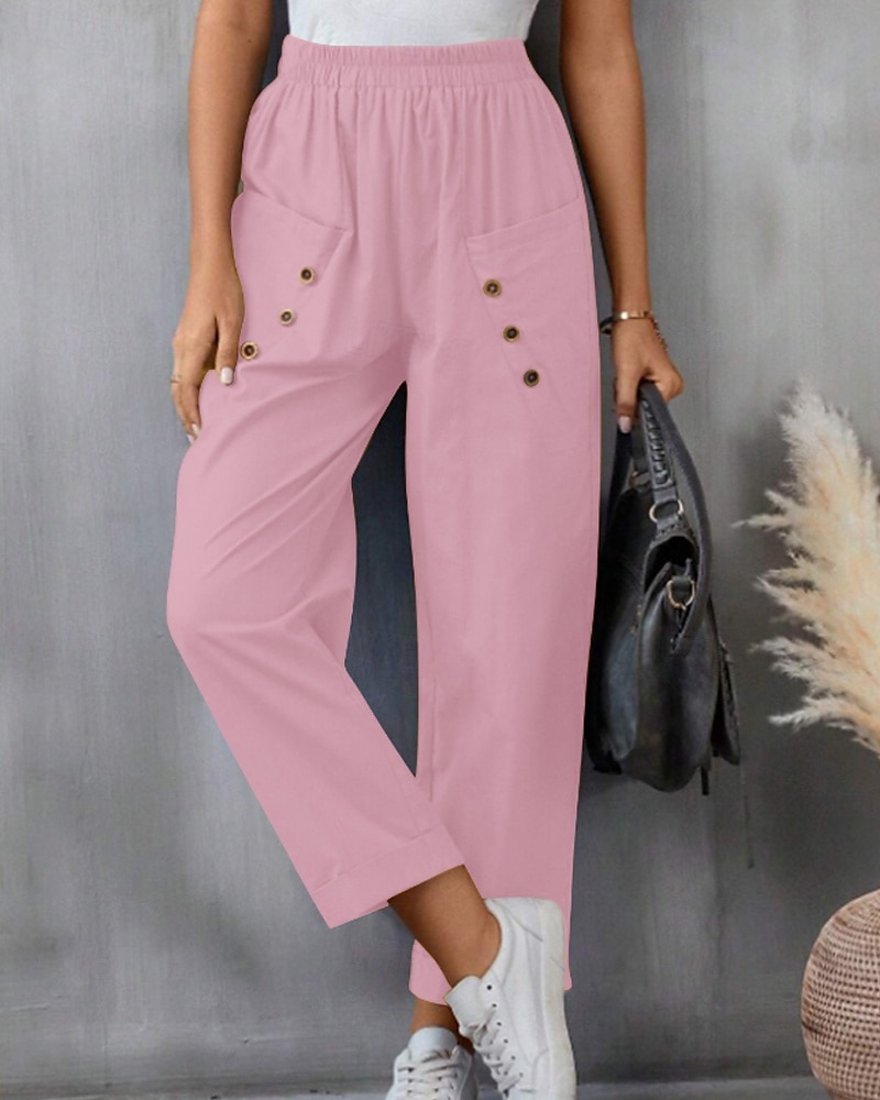Per donna Pantaloni in cotone e lino Pantaloni Eleganti Moda Streetwear Lunghezza intera Naturale Semplice Tasca Elastico in vita Comodo Confortevole Uscire Weekend Cammello Nero Rosa Blu Estate del 2025 a $24.99 –P9