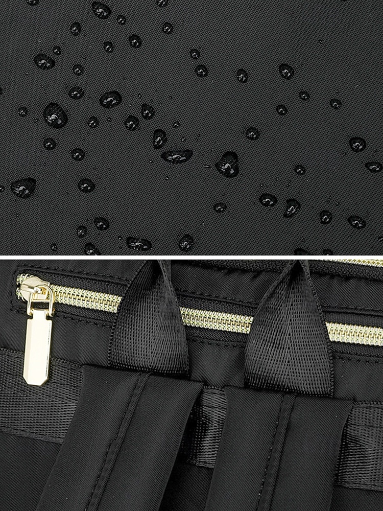 wasserabweisender Damen-Reiserucksack aus Nylon mit gesteppter Fronttasche, goldenen Reißverschlüssen und Gepäckgurt für Business-, Schul- und Wochenendausflüge 2026 - $32.99 –P9