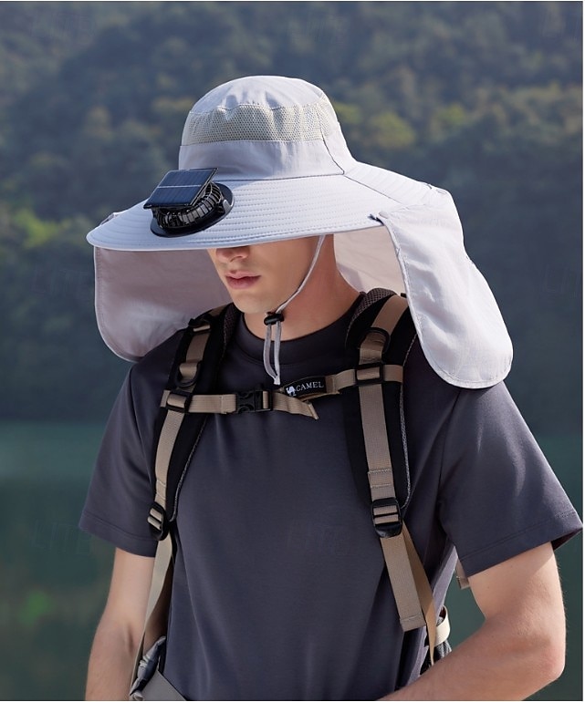 Cappello da pescatore a tesa larga con ventola solare - 1 pezzo, scialle protettivo per il collo, protezione solare, traspirante e rinfrescante, perfetto per campeggio estivo, escursioni e avventure di pesca del 2026 a $26.99 –P13