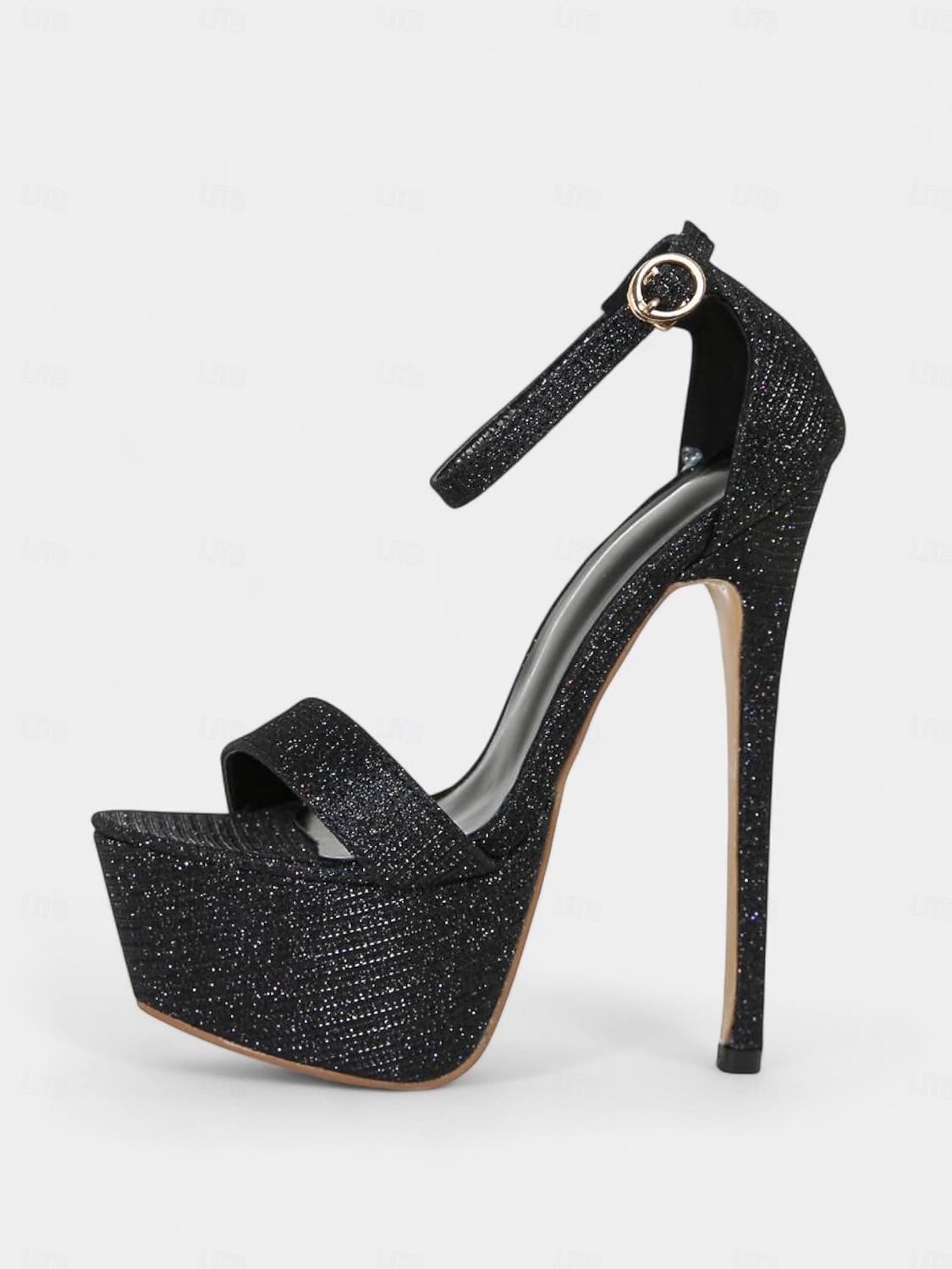 naisten mustat glitter-korkokengät - peep-toe-nilkkaremmillä varustetut juhlakengät yöelämään ja klubitapahtumiin 2026 - $54.99 –P1