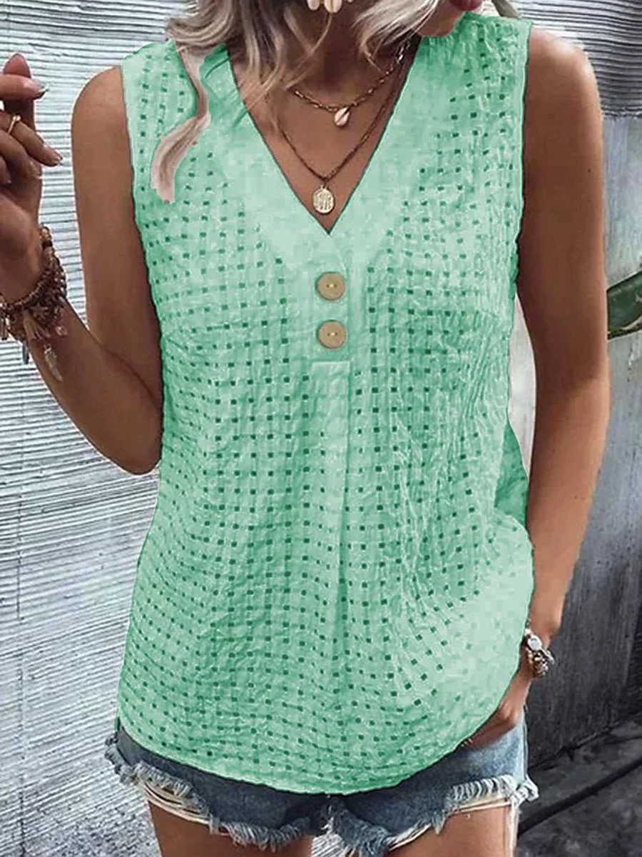 Pentru femei Bluză Culoare solidă Elegant Epocă Tropical Fără manșon În V Topuri obișnuite Zilnic Concediu Nasturi Negru Alb Verde Deschis Roz Îmbujorat Albastru Deschis Vară Primăvară 2025 - $26.99 –P6