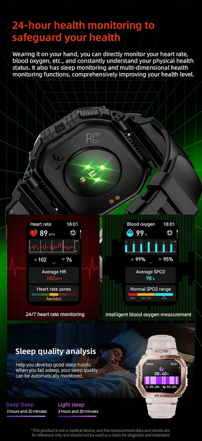 LOKMAT OCEAN GT Умные часы 1.75 дюймовый Смарт Часы Bluetooth Педометр Напоминание о звонке Датчик для отслеживания сна Совместим с Android iOS Женский Мужчины 2025 - $48.99 –P14