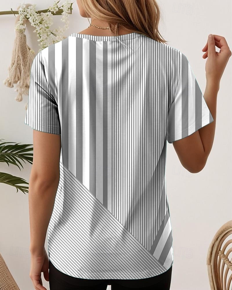 Dame T skjorte Grafisk Geometrisk Årgang Stilfull Klassisk Kortermet Crew-hals Vanlige topper Daglig Helg Strand Klær Trykt mønster Rosa Blå Lilla Grønn Grå Sommer Vår 2025 - $19.99 –P7