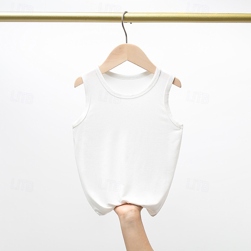 Barn Pojkar Stridsvagn Tee Ensfärgat Ärmlös Barn Top Utekväll Grundläggande Sommar Vit 4 år + 2025 - $4.49 –P1