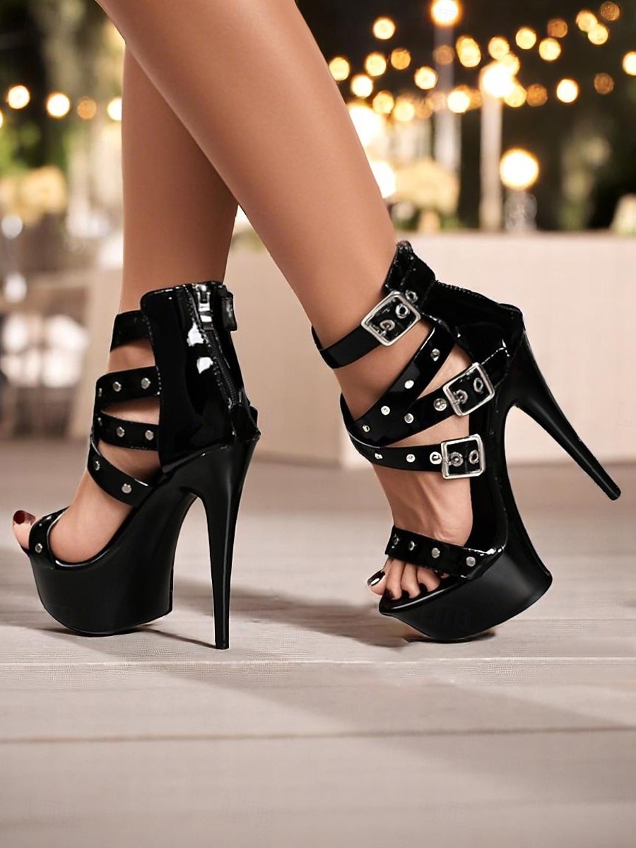 Tocuri albe cu platformă și barete pentru femei, cu stiletto înalt - pantofi la modă, sexy, pentru petreceri în timpul nopții 2025 - $54.99 –P2