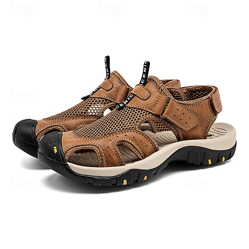 Bruine gesloten heren outdoor wandelsandalen met ademend mesh bovenwerk, gevoerde zool, avontuurlijke stijl voor volwassenen, geschikt voor bergpaden, boswandelingen, zomerkamperen 2026 - $54.99 –P3