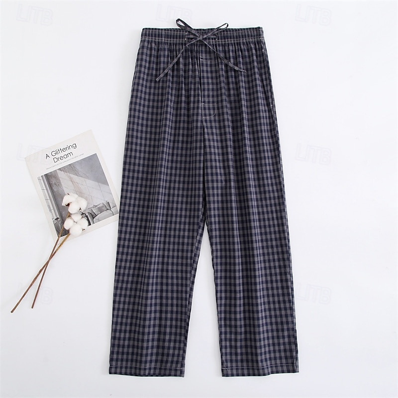 Herren Freizeitkleidung Karierte hose Lounge Hose Karomuster Mode Klassisch Lässig Heim Täglich Bett Baumwolle Komfort Atmungsaktiv Weich Hose Elastischer Bund Frühling Herbst Schwarz Blau 2025 - $28.99 –P4