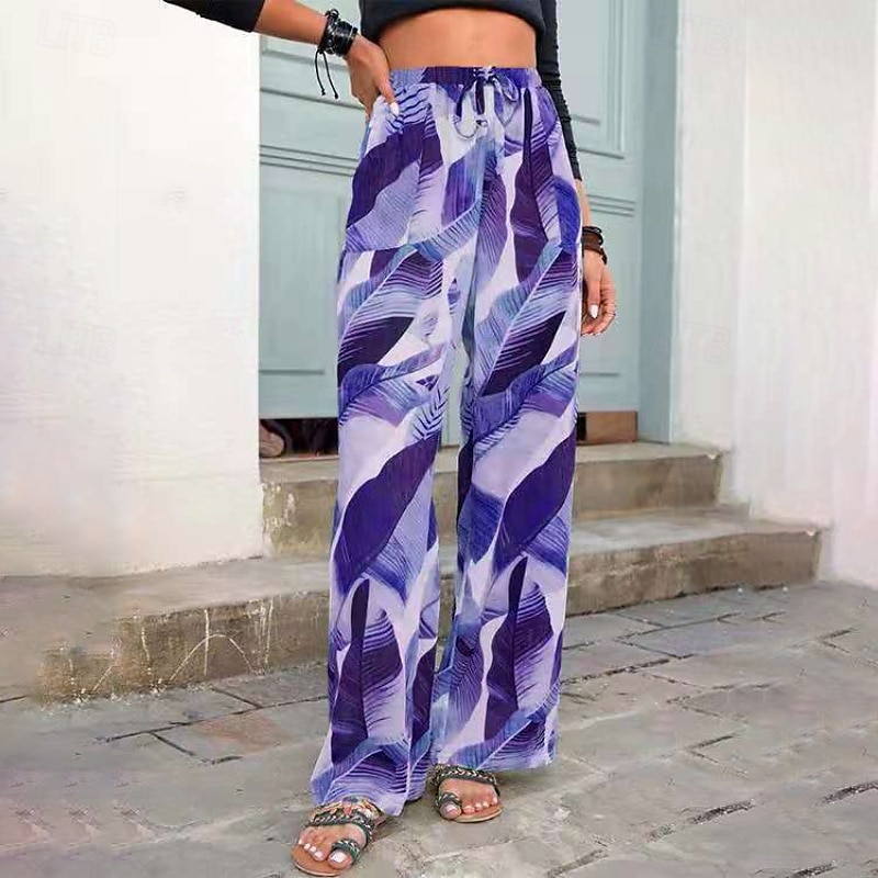 Mujer pantalones Pantalones Moda Boho Longitud total Cintura Media Hoja Estampado Diseño de cordón elástico Confortable Al Aire Libre Cómodo Exterior Festivos Casual Diario Gris Rosa Morado Verde 2025 - $16.99 –P6