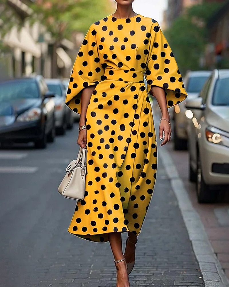 Women's Midi Dress Floral Dress Print Dress Classic Modern Daily Vacation Holiday Regular Fit Flower Half Sleeve Crew Neck White Yellow Pink Summer 2026 - $26.99 –P3