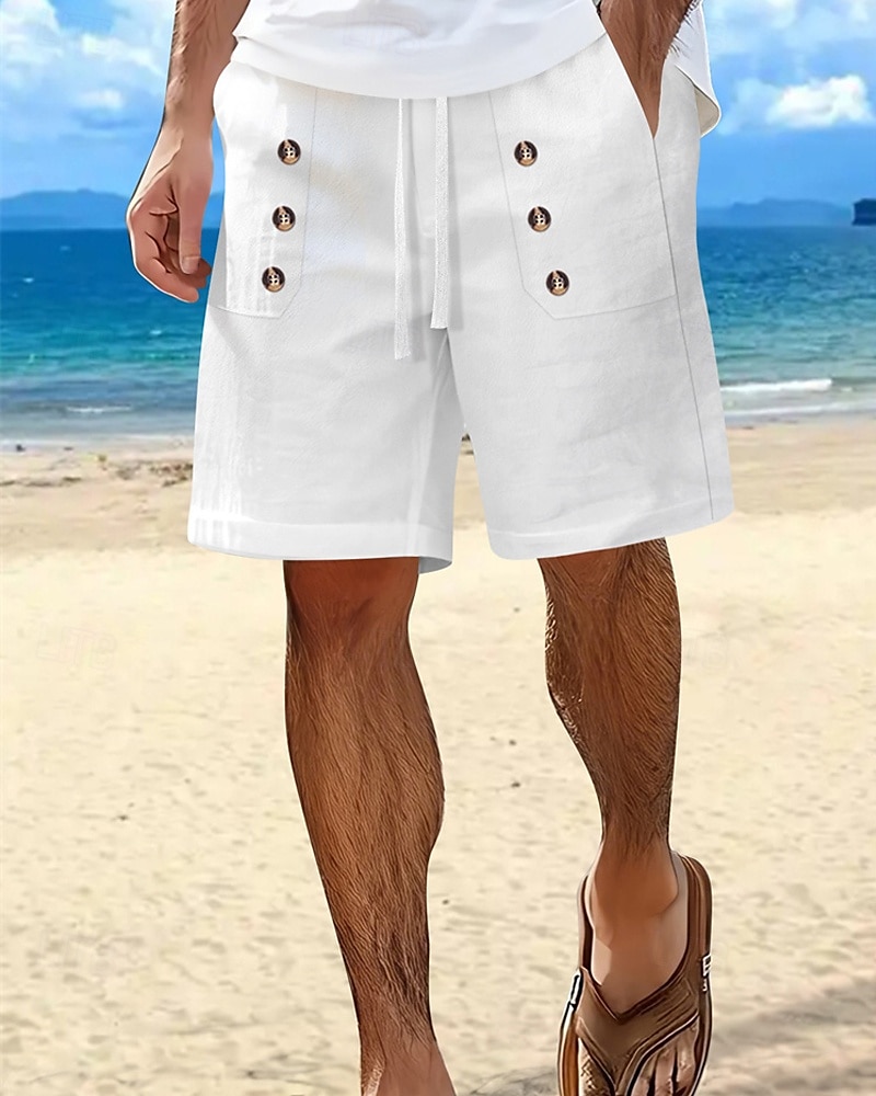 Hombre Pantalón corto Pantalones cortos de lino Pantalones cortos de verano Pantalones cortos de playa Bolsillo Correa Cintura elástica Plano Comodidad Transpirable Corto Vacaciones Festivos Playa 2025 - $22.99 –P1