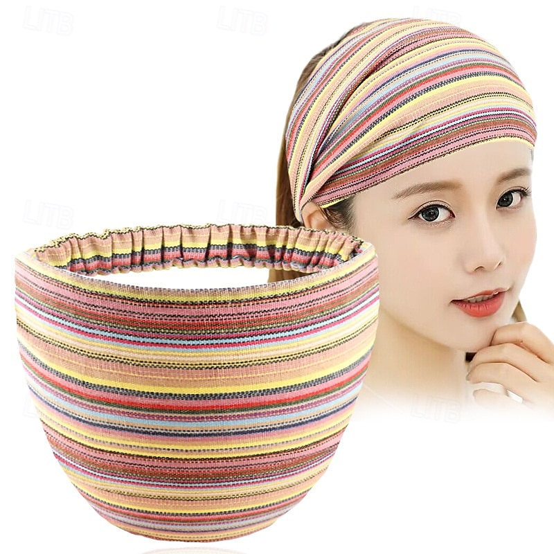 Boho Headbands for Women Girls Wide Hippie Hair Accessories Colorful Stripe Head Bands for Women's Hair Fashion Hairbands Turban Headwraps Non Slip 2025 - $8.49 –P16