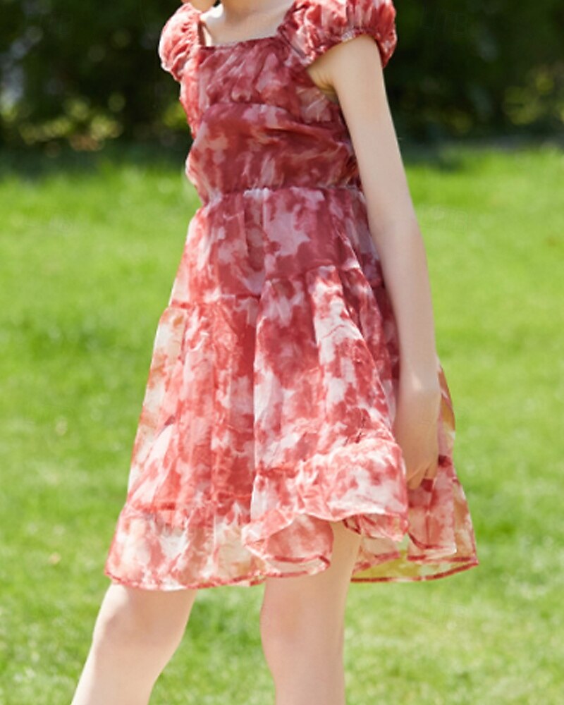 Kids Girls' Dress Flower Short Sleeve Outdoor Ruched Fashion Adorable Polyester Knee-length Casual Dress Floral Dress Summer 4 years+ Red 2025 - $51.99 –P2