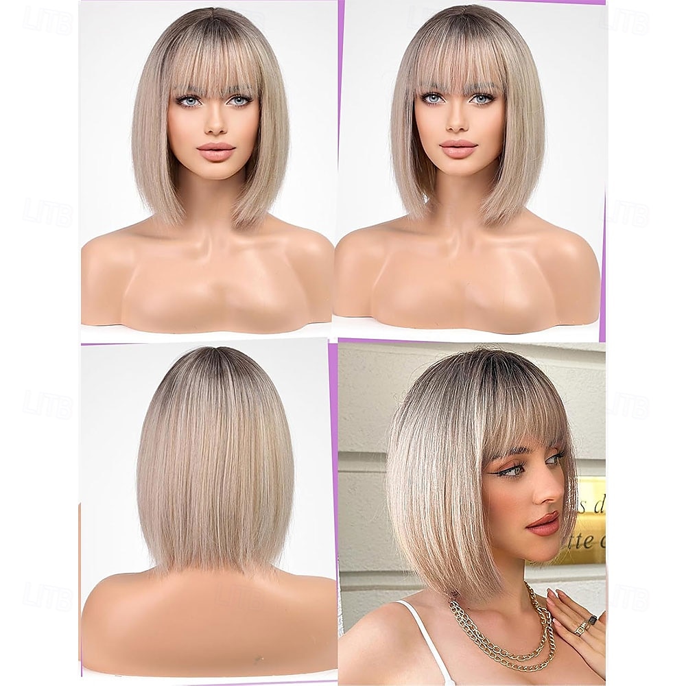 Blond bob paruky pro ženy, syntetická paruka s ofinou 2025 - $25.99 –P2