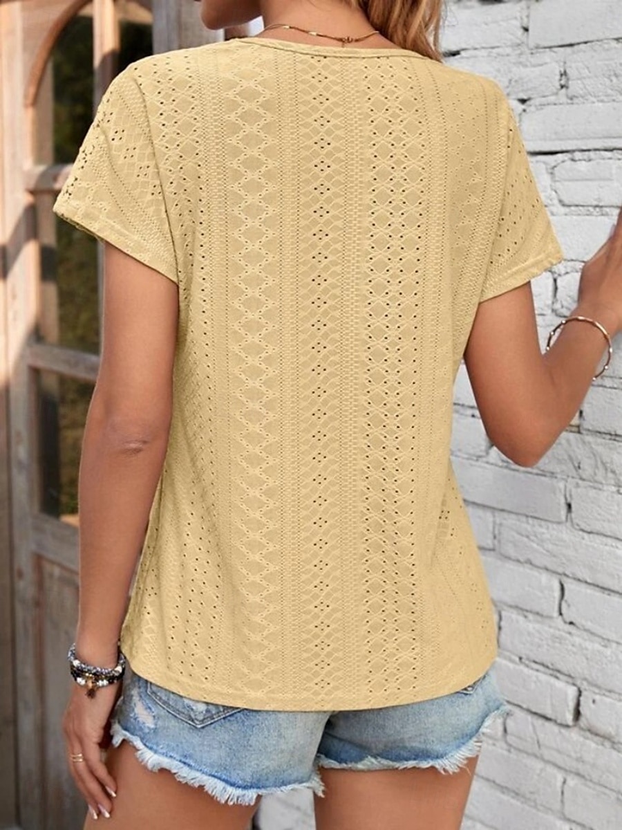 Femmes T-shirt Uni Mode Moderne Occasionnel Manche Courte Col en V Hauts Réguliers Quotidien Week-end Œillet Noir Blanche Jaune Rose Claire Été de 2025 ? $23.99 –P13