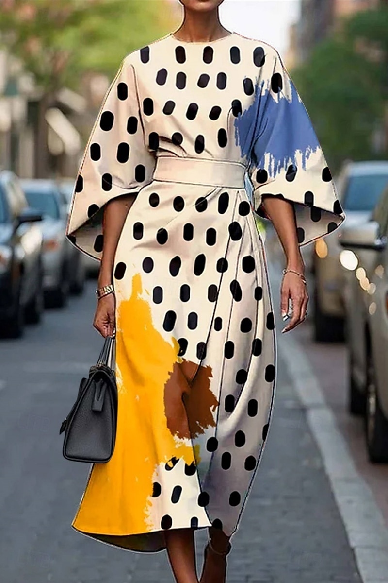 Pentru femei Rochie Lunga Rochie Maxi Rochie casual Rochie de vară Modă Modern Zilnic Dată Sfârșit de săptămână Fit regulat Geometric Lungime Manșon 3/4 Stil Nautic Plin de Culoare Negru Alb Galben 2025 - $27.99 –P1