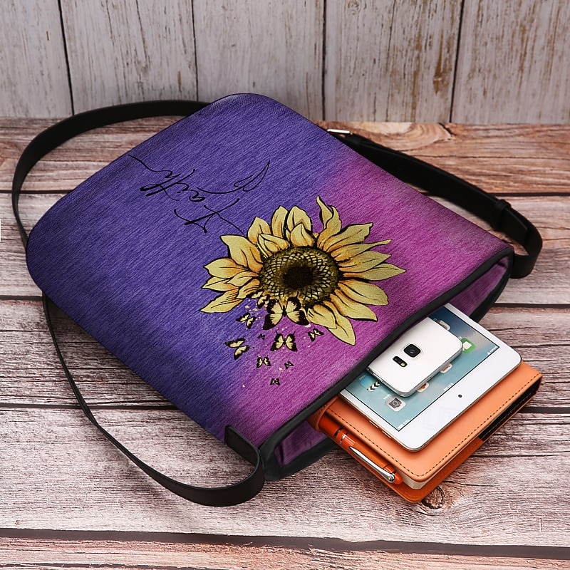 Geantă crossbody pentru femei cu imprimeu de floarea-soarelui - geantă de umăr din material textil impermeabil de mare capacitate, cu curea de umăr reglabilă, design inspirat de „credință”, potrivită pentru timpul liber, călătorii și utilizare zilnică 2026 - $24.99 –P7