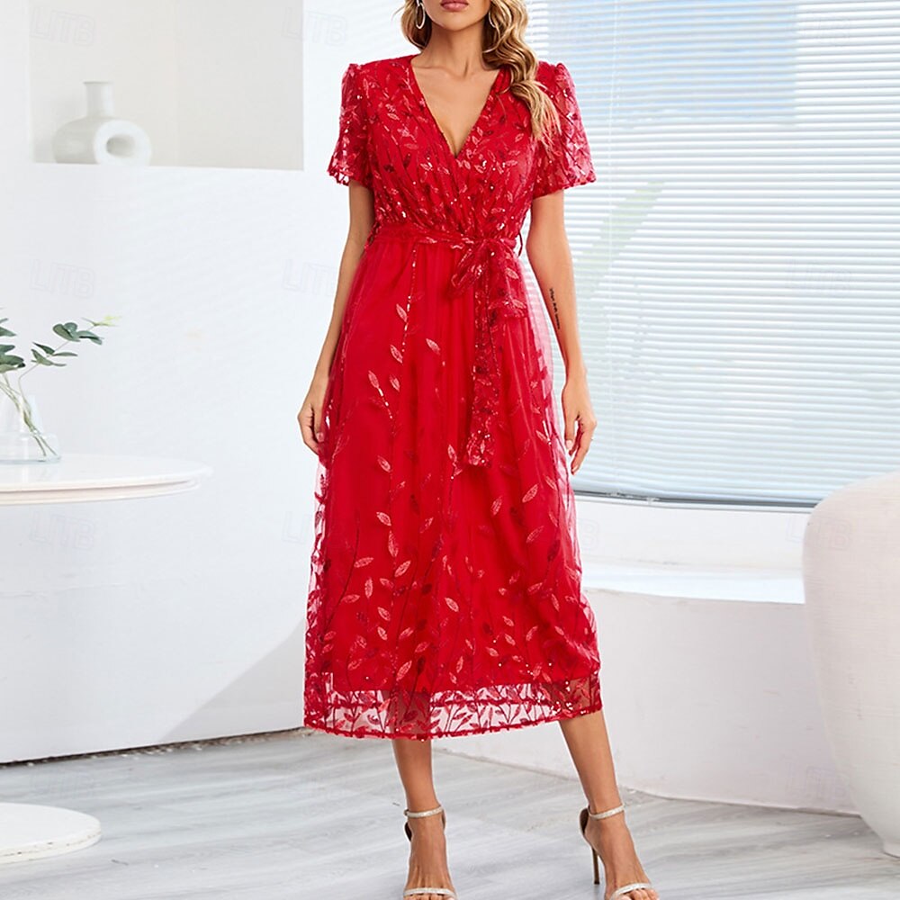 A-Linie Kleid Brautmutterkleid Elegant V Ausschnitt Bodenlang Spitze Kurzarm mit Schärpe / Band Falten 2025 2025 - $79.99 –P8