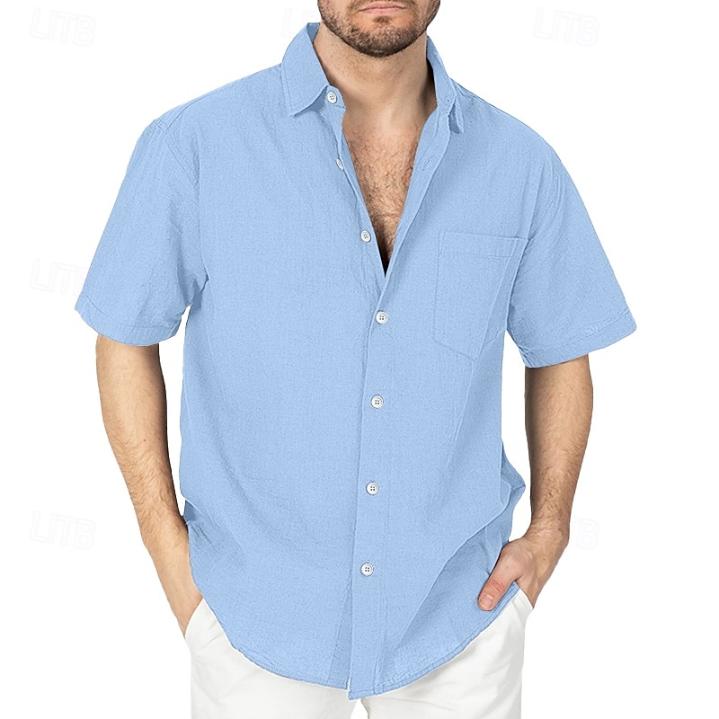 Voor heren Overhemd Linnen overhemd Zomer overhemd Strand Kleding Overhemd met knopen Overhemden zonder broek Vakantie Casual Zwart Wit Marineblauw Hemelsblauw Korte Mouw Strijkijzer Zomer Lente zomer 2025 - $21.99 –P6