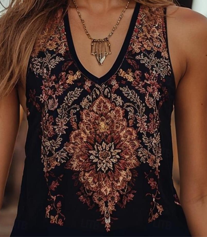 Pentru femei Camisole Tank Top Floral Grafic Boemia Zilnic Έθνικ Fără manșon În V Topuri obișnuite Zilnic Concediu Ieșire Negru Vară Primăvară 2025 - $17.99 –P2