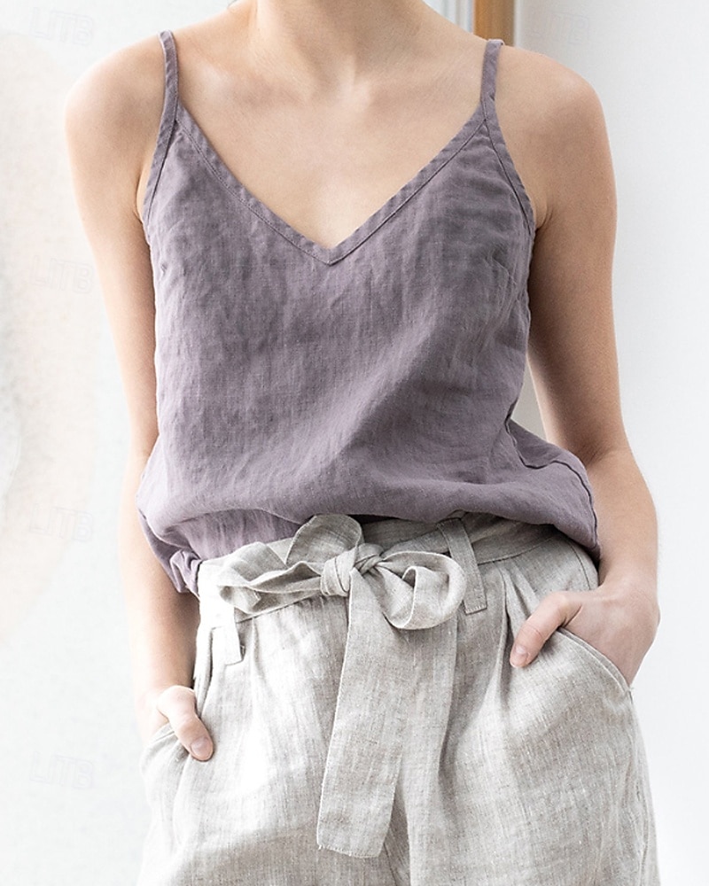 Per donna Gilet in cotone e lino Blusa Canotta a canotta Semplice Moderno Casual Senza Maniche Scollo a V Top Regolari Quotidiano Uscire Nero Bianco Viola Estate del 2025 a $29.99 –P1