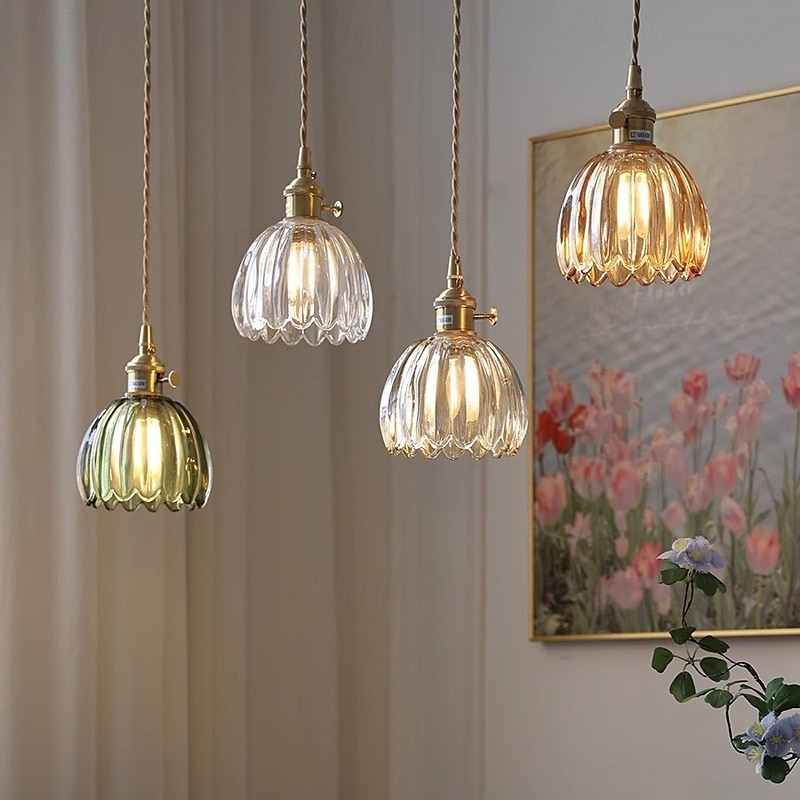 LED Pendant Light Warm White  Decorative Lamp Base Hanging Lamp Adjustable Indoor Light Translucent Patterned Glass Lampshade Ceiling Hanging Light Dining Room Living Room 110-240V 2025 - $75.99 –P1