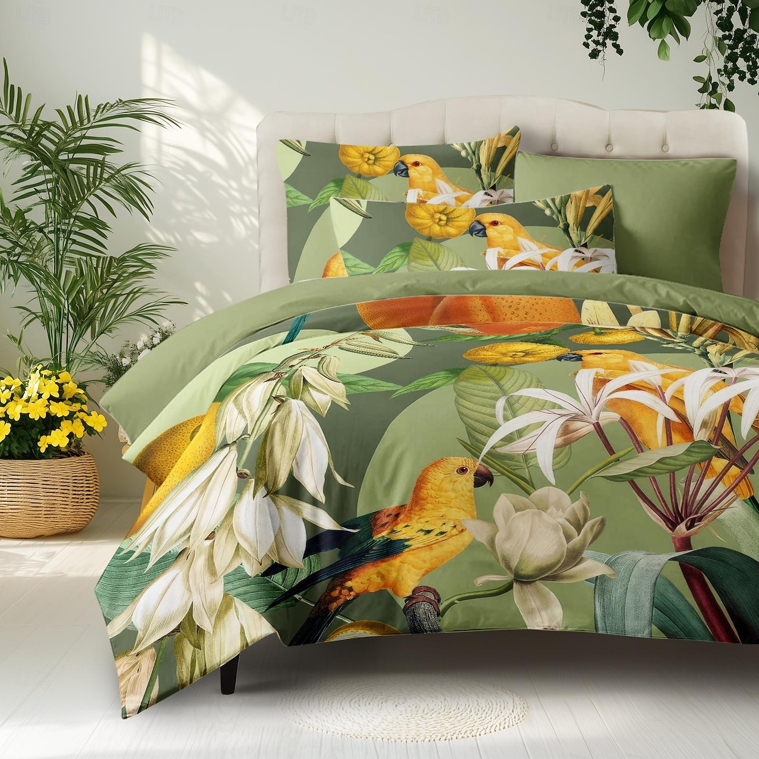 Cobertor de Edredom de Plantas Tropicais 100% Algodão Conjunto de Cama Tamanho Casal Cobertura de Colchão Macia Confortável e Leve com 2 Fronhas para Todas as Estações de 2025 por $60.99 –P6