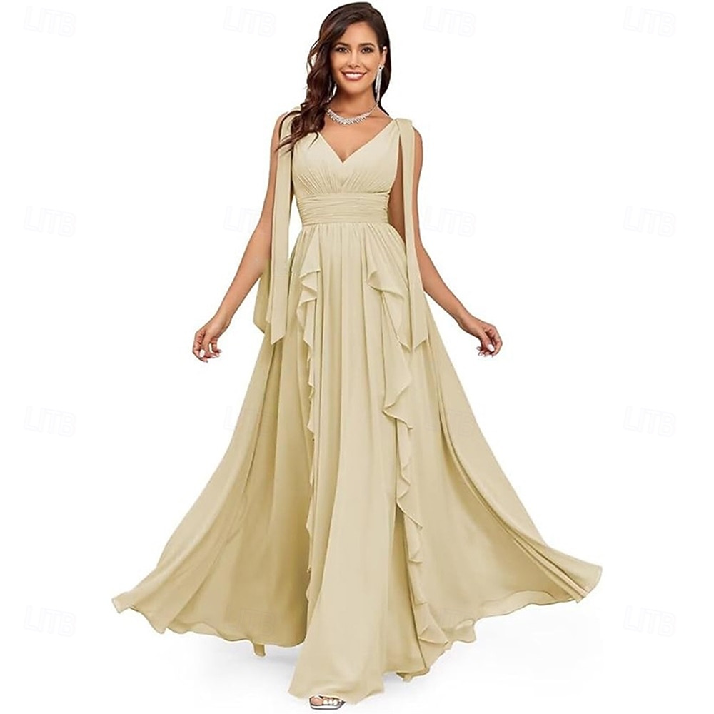 A-Line Quinceanera Dresses Elegant Dress Performance Christmas Floor Length  Sleeveless V Neck Chiffon Backless with Pleats 2026 - $99.99