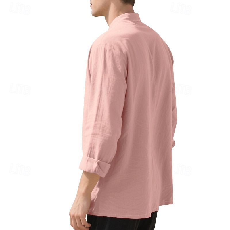 Per uomo Camicia Camicia di lino Camicia casual Camicia con Bottoni Camicia di cotone Semplice Vacanza Camicia hawaiana Nero Bianco Rosa Viola Manica Lunga Colletto alla coreana Primavera Autunno del 2025 a $21.99 –P3