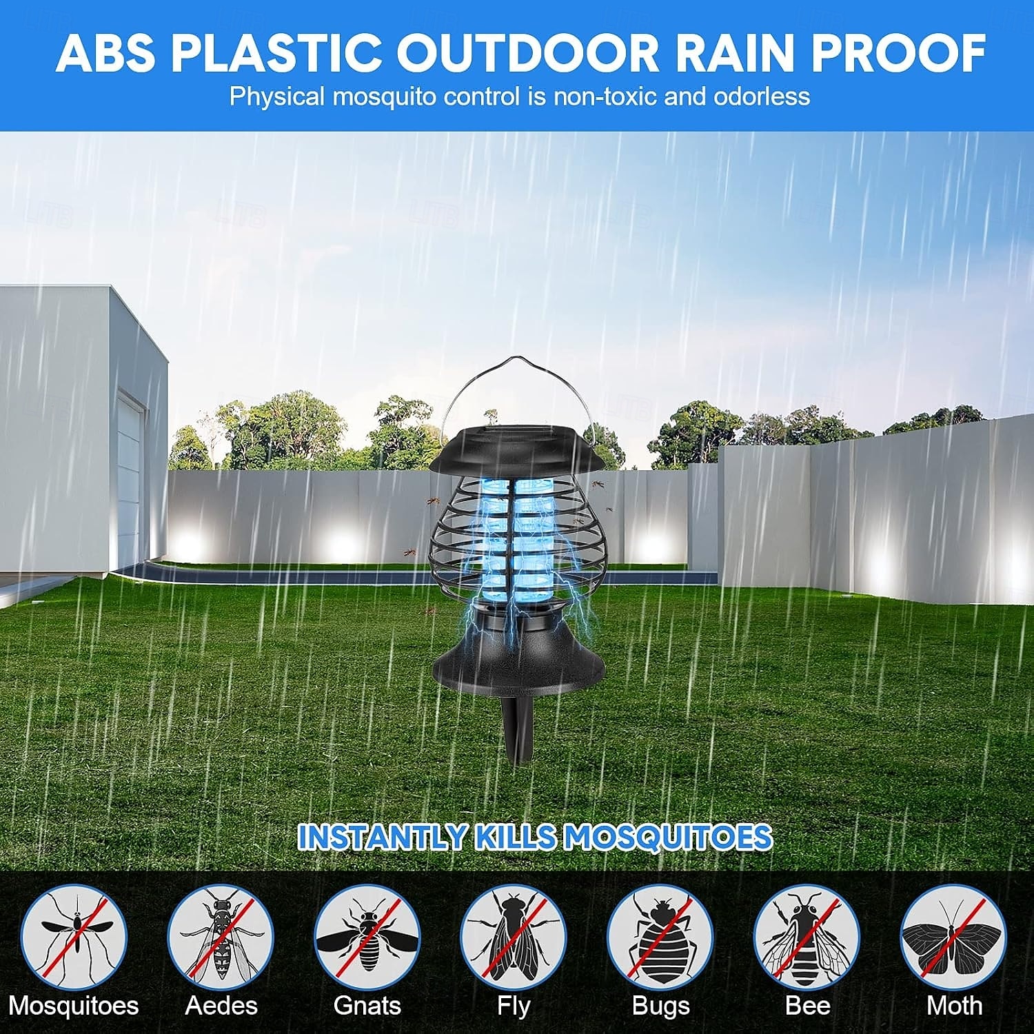 Солнечная ловушка для насекомых, водонепроницаемая наружная ловушка для комаров, уничтожитель и освещение, репеллент, лампа для использования в помещении, на улице, в саду, на террасе, с фиолетовым и 2025 - $9.99 –P3
