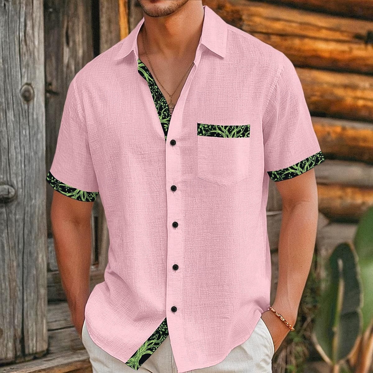 Herren Hemd Leinenhemd Wikinger-Stil Sommerhemd Strandbekleidung Knopfhemd Einfarbig Urlaub Kreuzfahrt Schwarz Weiß Rosa Khaki Kurzarm Kragen Sommer Frühling & Sommer Bekleidung Patchwork 2025 - $21.99 –P5