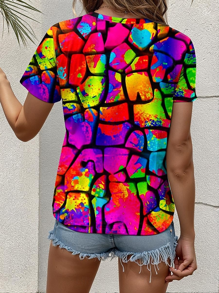 LGBT Pride Parade Pride Raindow Women's T Shirt Graphic Geometric Striped Vintage Stylish Classic Short Sleeve Crew Neck Regular Tops Daily Print Yellow Red Purple Summer Spring 2026 - $22.99 –P2