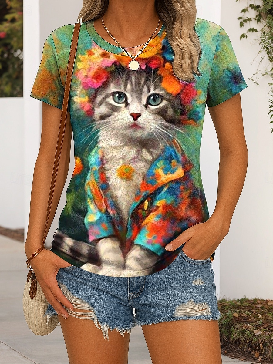 Femmes T-shirt Fleuri Graphique Animal ancien Élégant Classique Manche Courte Col ras du cou Hauts Réguliers Quotidien Week-end Imprimé Rose Claire Vert Été Printemps de 2025 ? $19.99 –P1