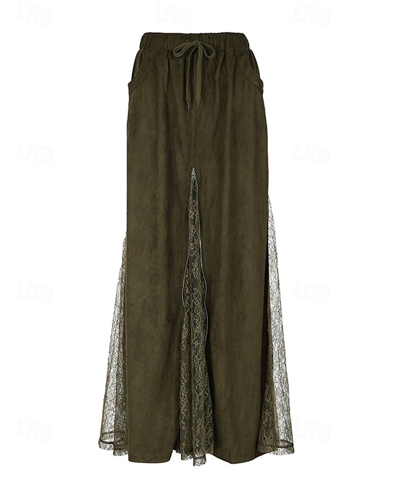 Damen Rock Schwingend Spitzenrock Lässig Boho Maxi Mittlere Taille Röcke Einfarbig Spitze Urlaub Ferien Grün Sommer Polyester 2025 - $28.99 –P3