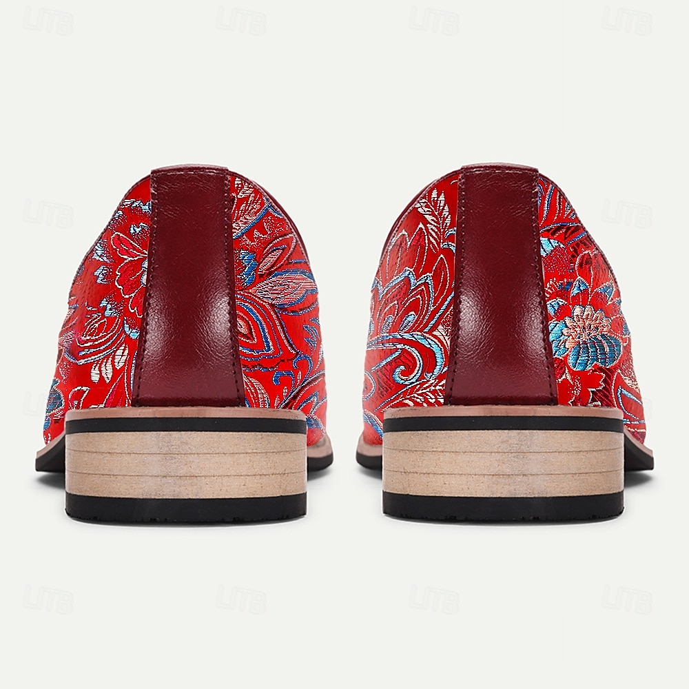 Herr Tofflor och Slip-Ons Tofstofflor Promenad PU Läder Jacquard Tyg Andningsfunktion Bekväm Halksäker Loafers Mörkröd Sommar Vår Höst 2025 - $42.99 –P5