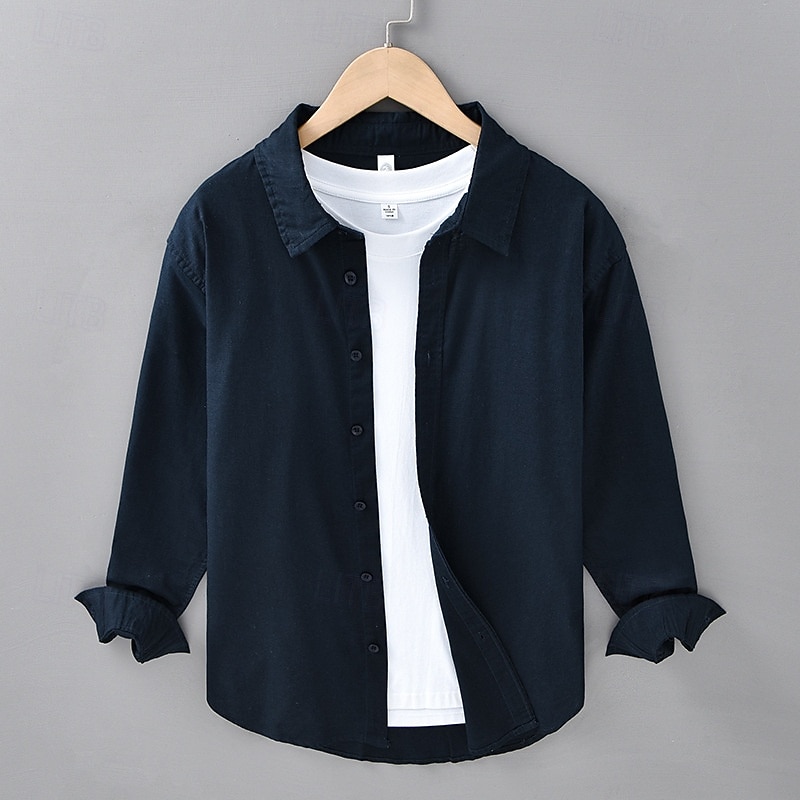 Herren Hemd Leinenhemd Freizeithemd Knopfhemd Baumwollhemd Einfach Urlaub Hawaiianisch Weiß Rosa Marineblau Blau Langarm Revers Frühling Herbst Bekleidung 2026 - $44.99 –P9